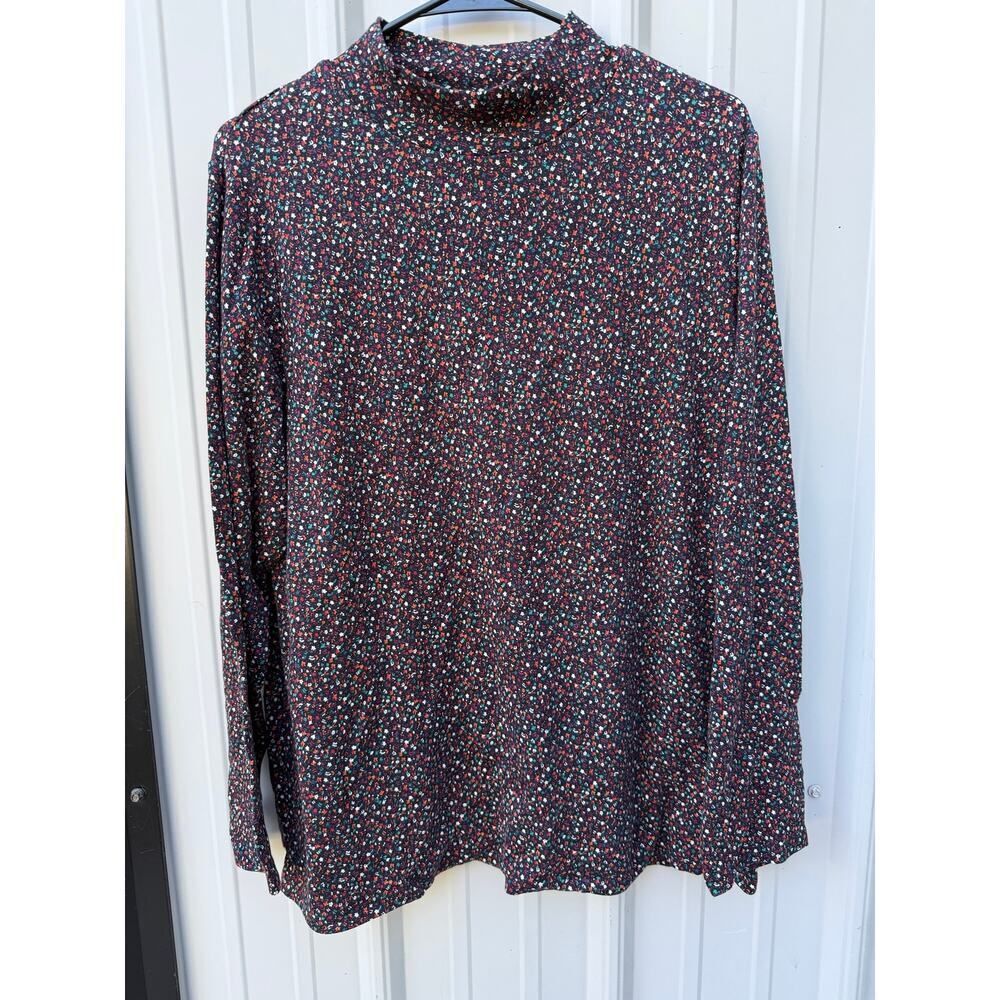 Croft & Barrow Black Multi Floral Turtleneck Sweater Size 1X NWOT